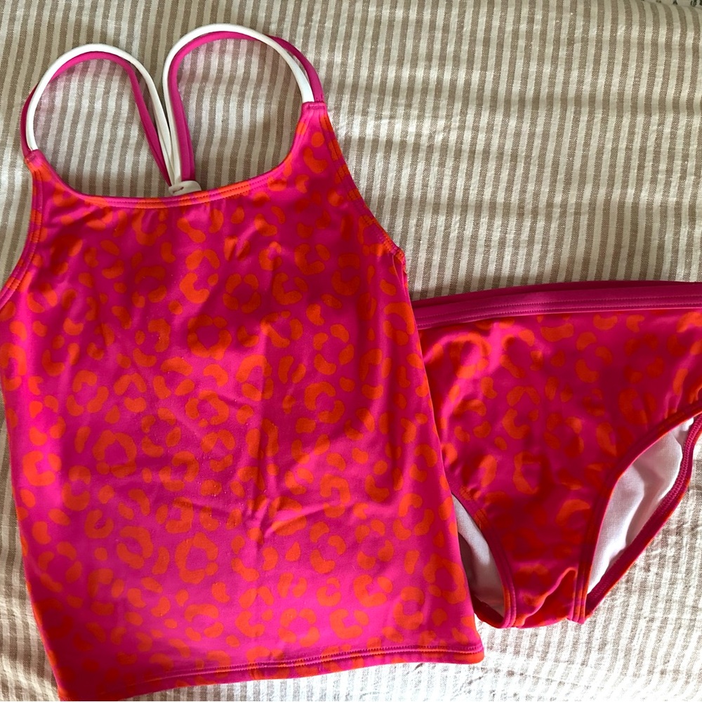 Pink and Orange Leopard Print Mini Boden Swimsuit